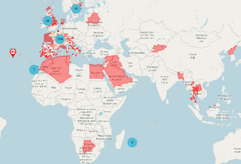 Carte des zones aériennes pour drone dans le monde