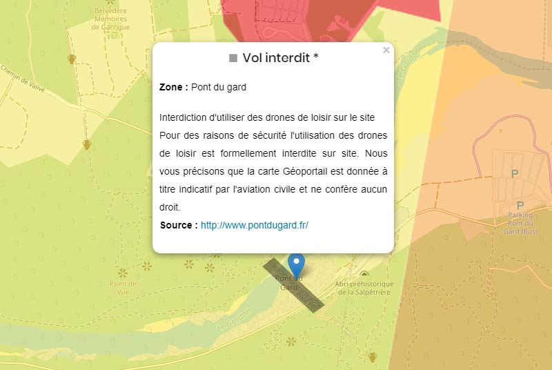 Zones interdites de survol aux drones- Pont du Gard